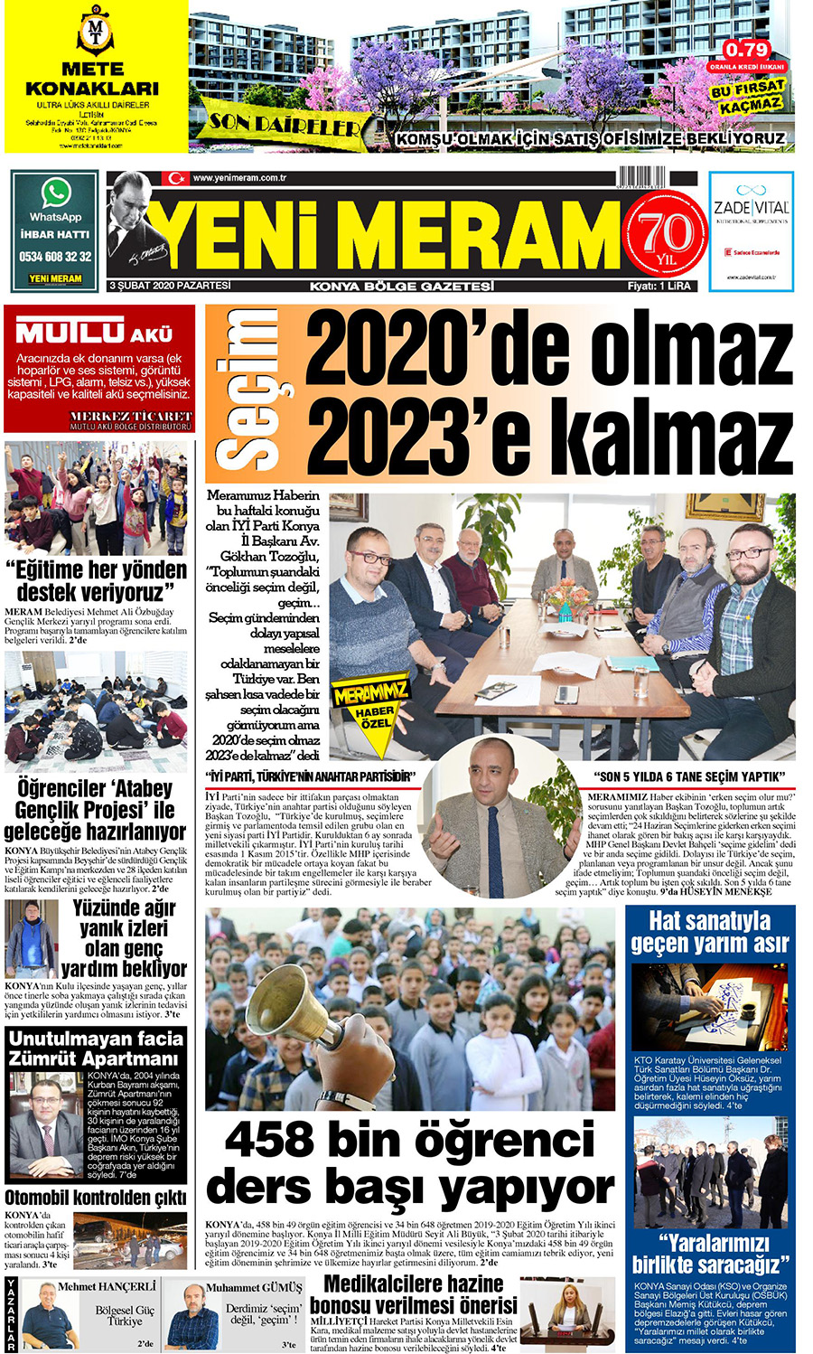 3 Şubat 2020 Yeni Meram Gazetesi