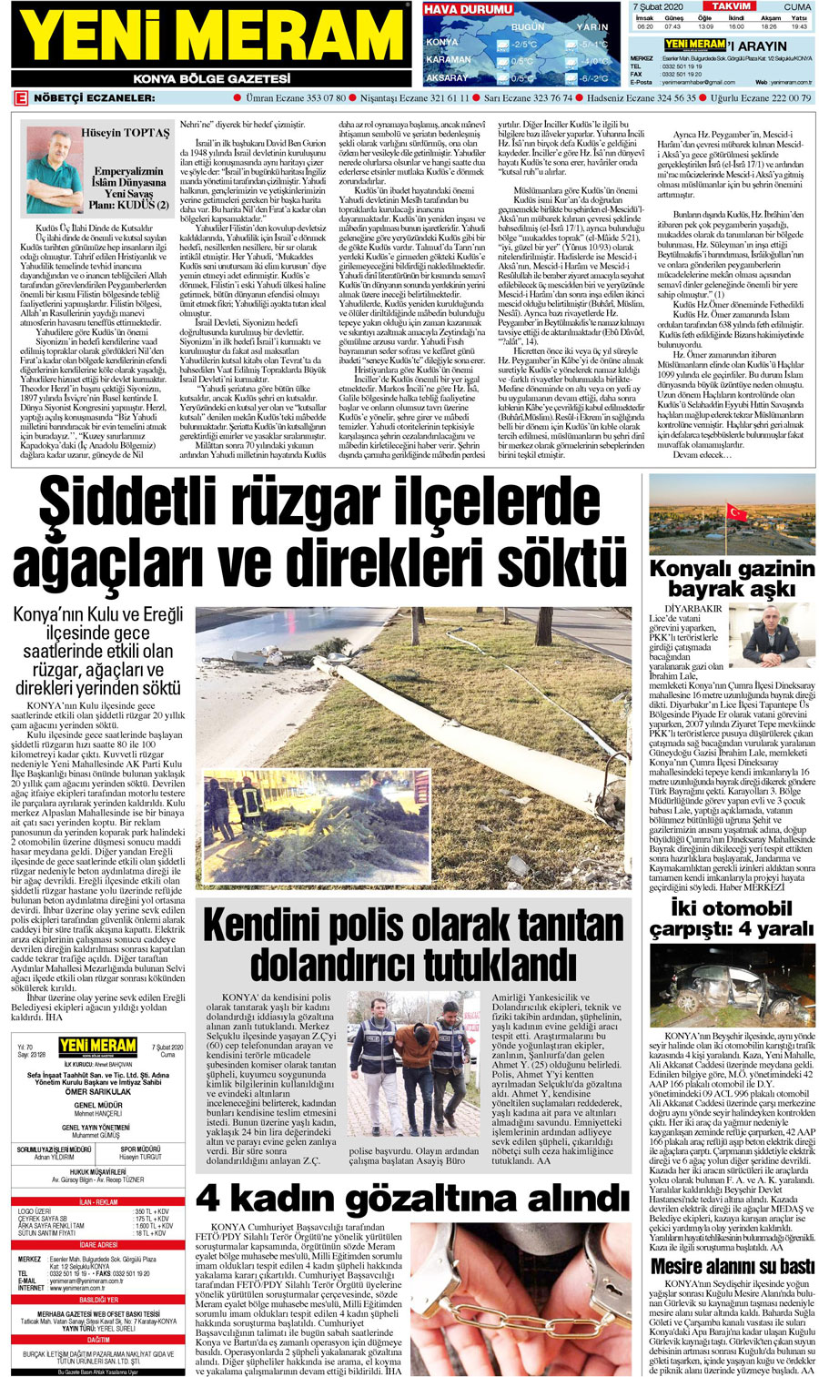 7 Şubat 2020 Yeni Meram Gazetesi