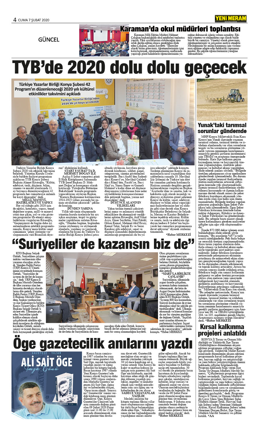 7 Şubat 2020 Yeni Meram Gazetesi