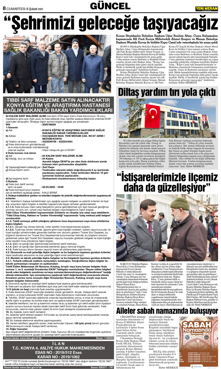 8 Şubat 2020 Yeni Meram Gazetesi