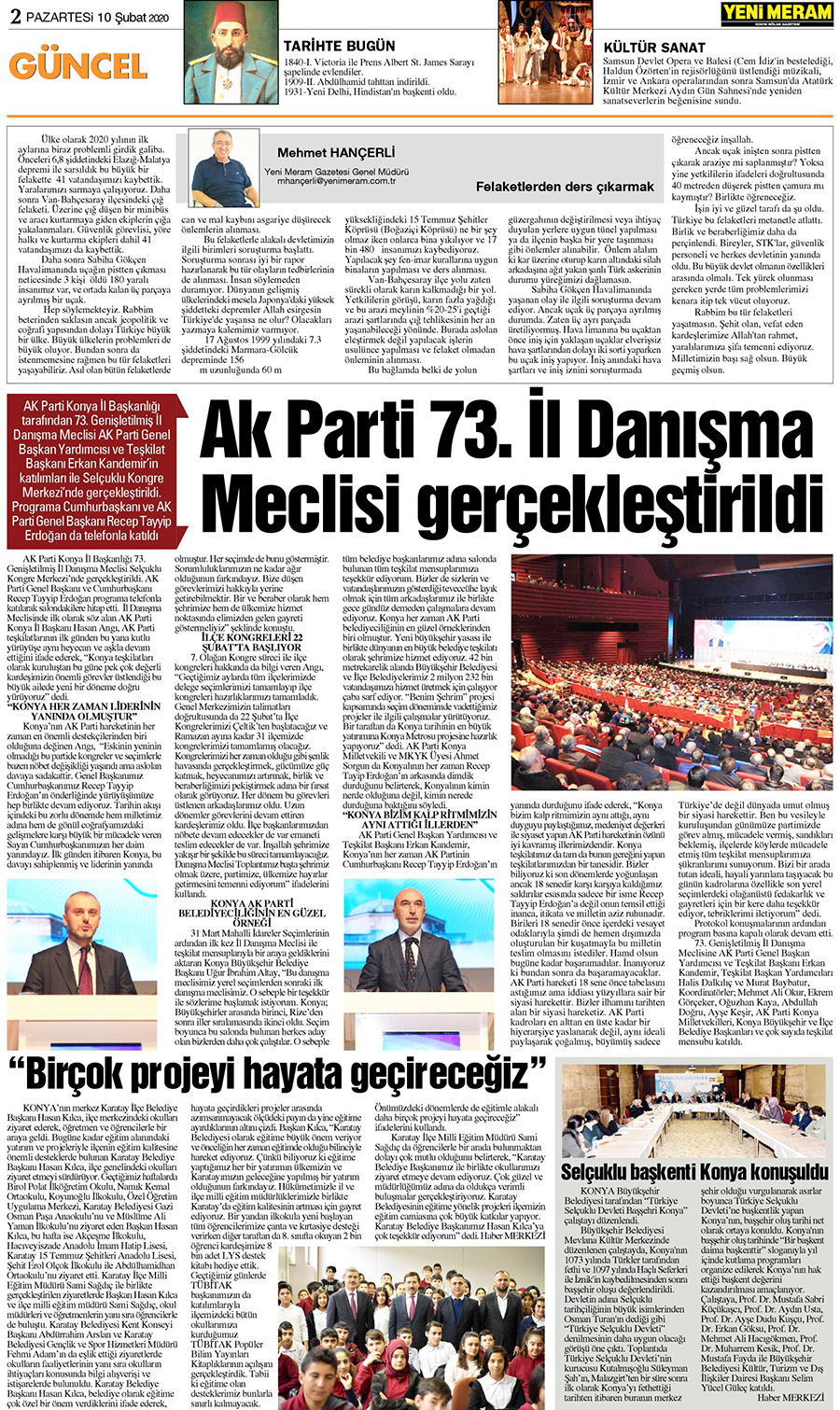 10 Şubat 2020 Yeni Meram Gazetesi