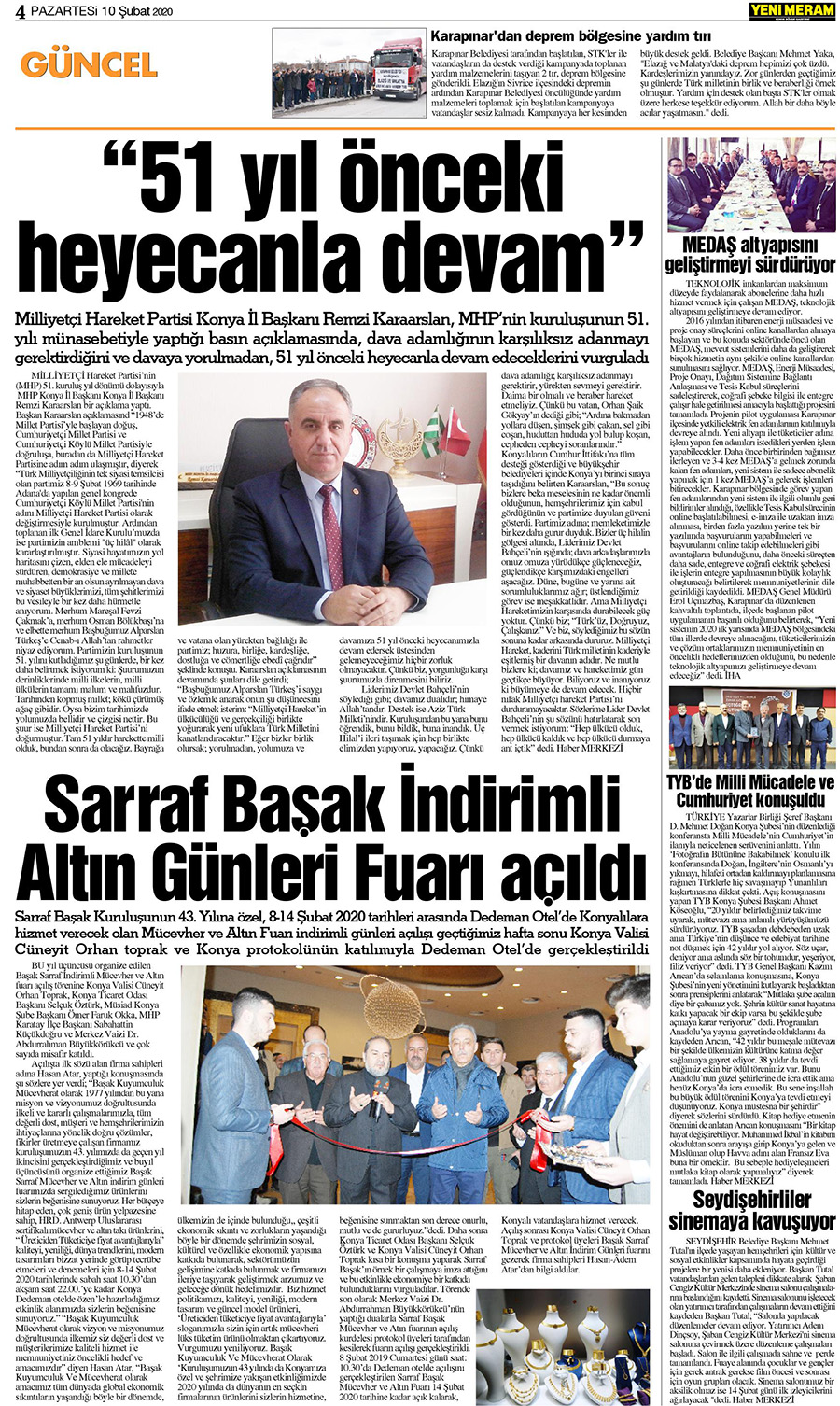 10 Şubat 2020 Yeni Meram Gazetesi