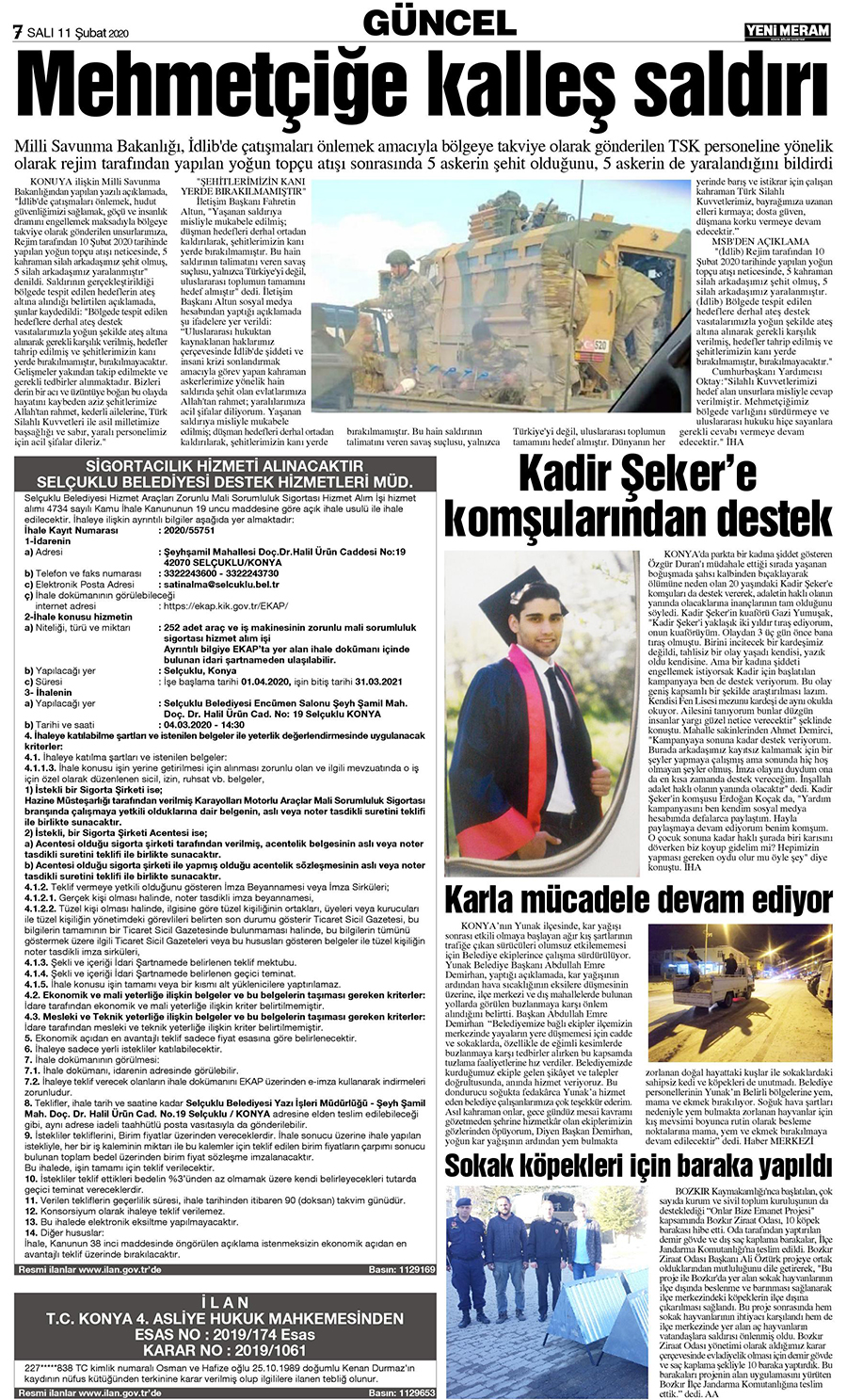 11 Şubat 2020 Yeni Meram Gazetesi