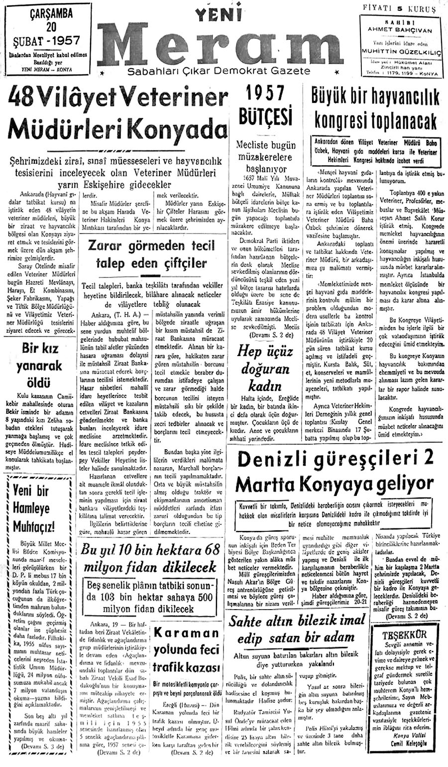 20 Şubat 2020 Yeni Meram Gazetesi