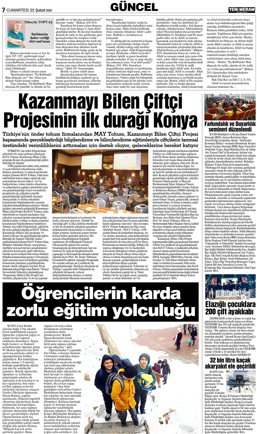 22 Şubat 2020 Yeni Meram Gazetesi