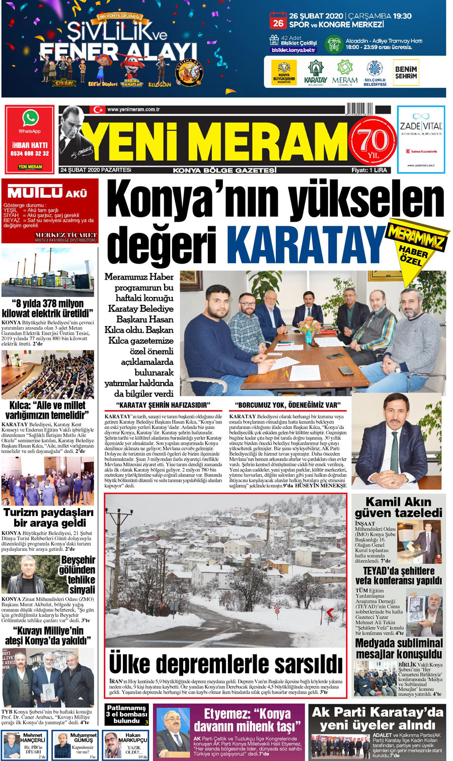 24 Şubat 2020 Yeni Meram Gazetesi