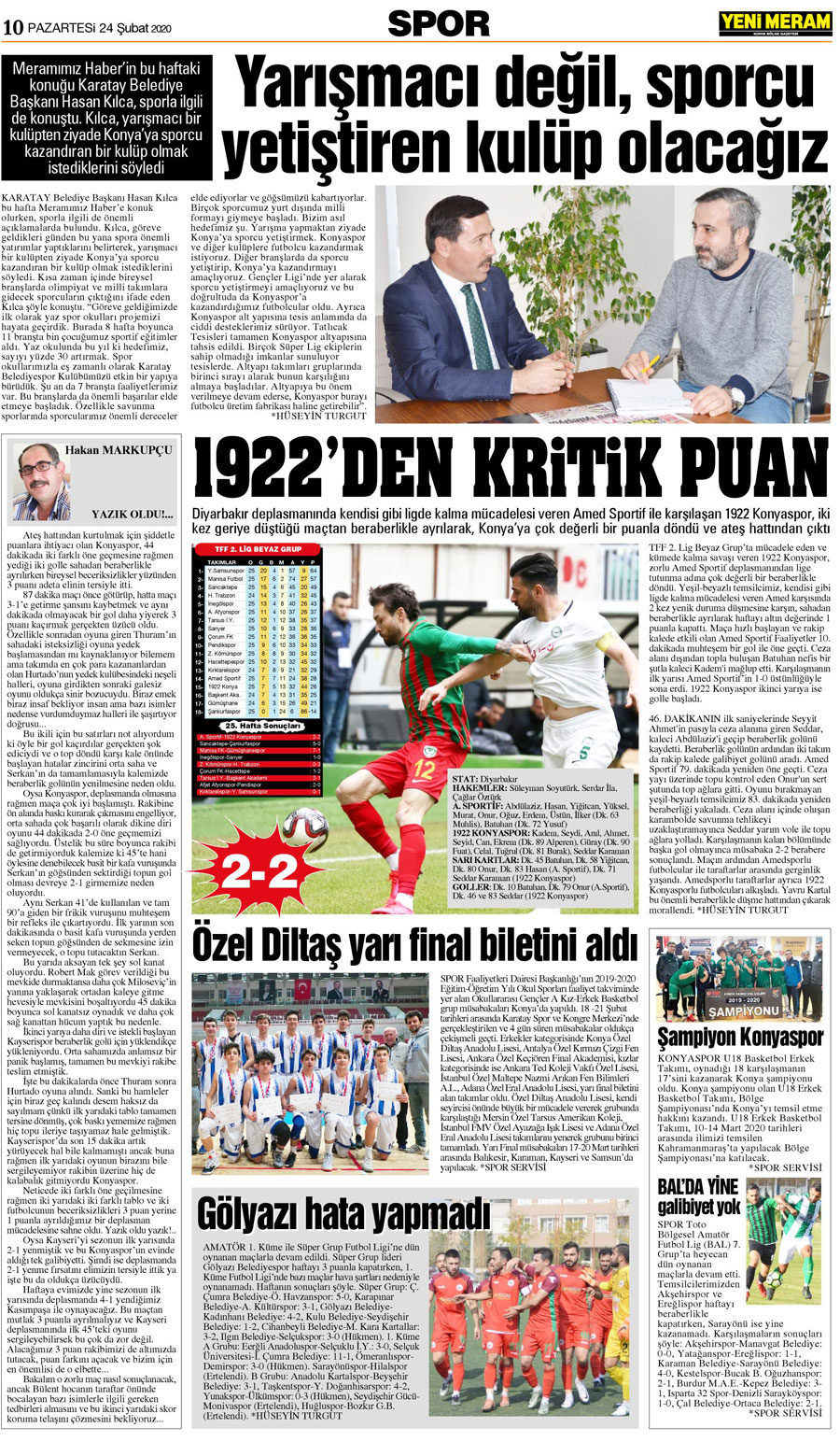 24 Şubat 2020 Yeni Meram Gazetesi