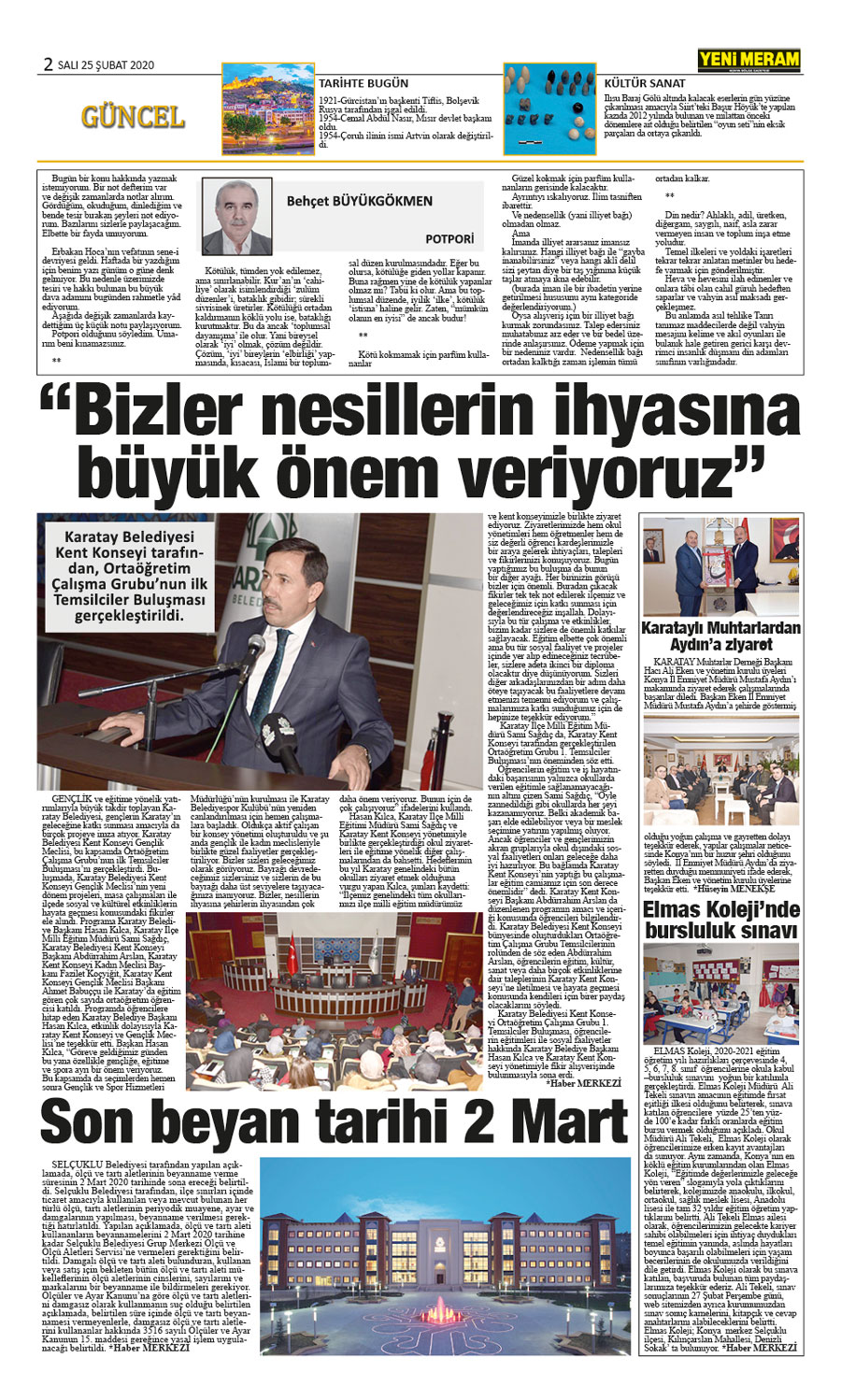 25 Şubat 2020 Yeni Meram Gazetesi