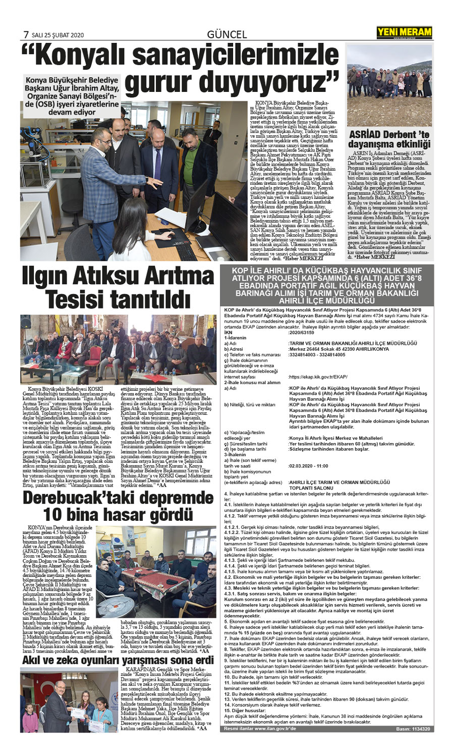 25 Şubat 2020 Yeni Meram Gazetesi