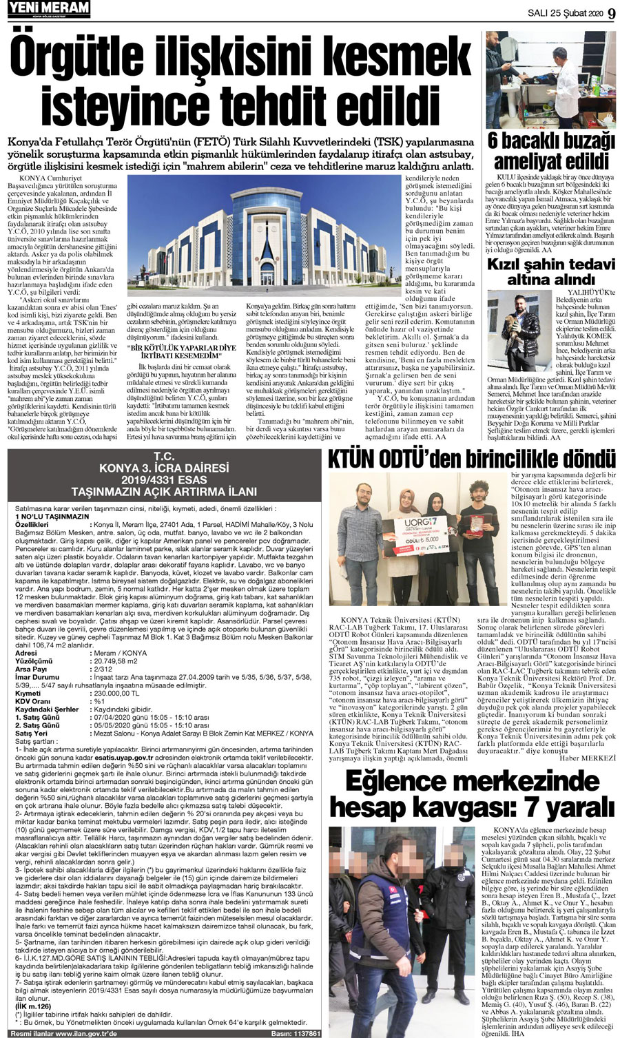 25 Şubat 2020 Yeni Meram Gazetesi