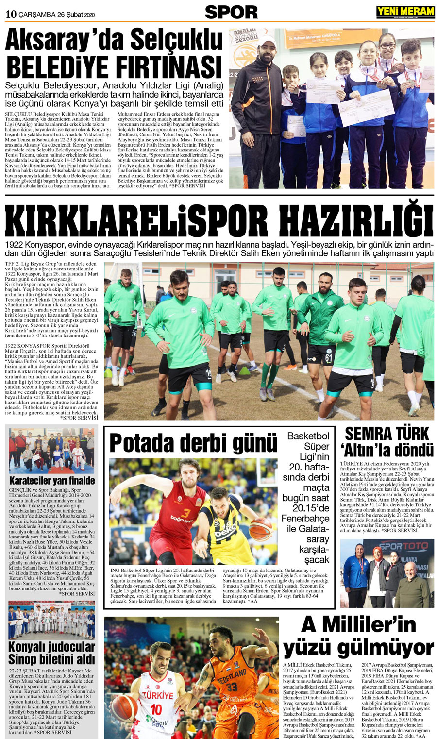 26 Şubat 2020 Yeni Meram Gazetesi