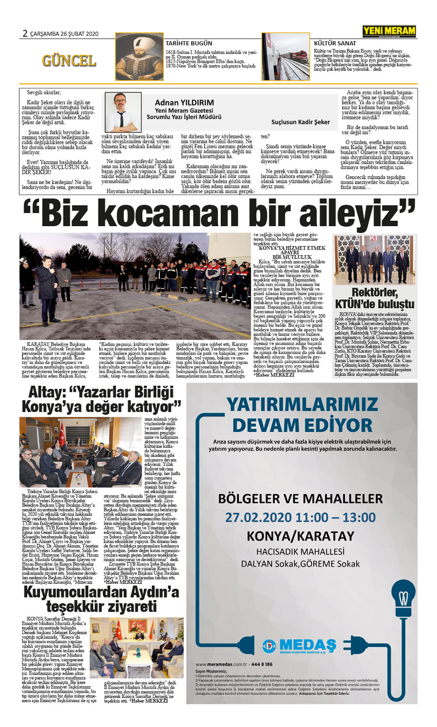 26 Şubat 2020 Yeni Meram Gazetesi