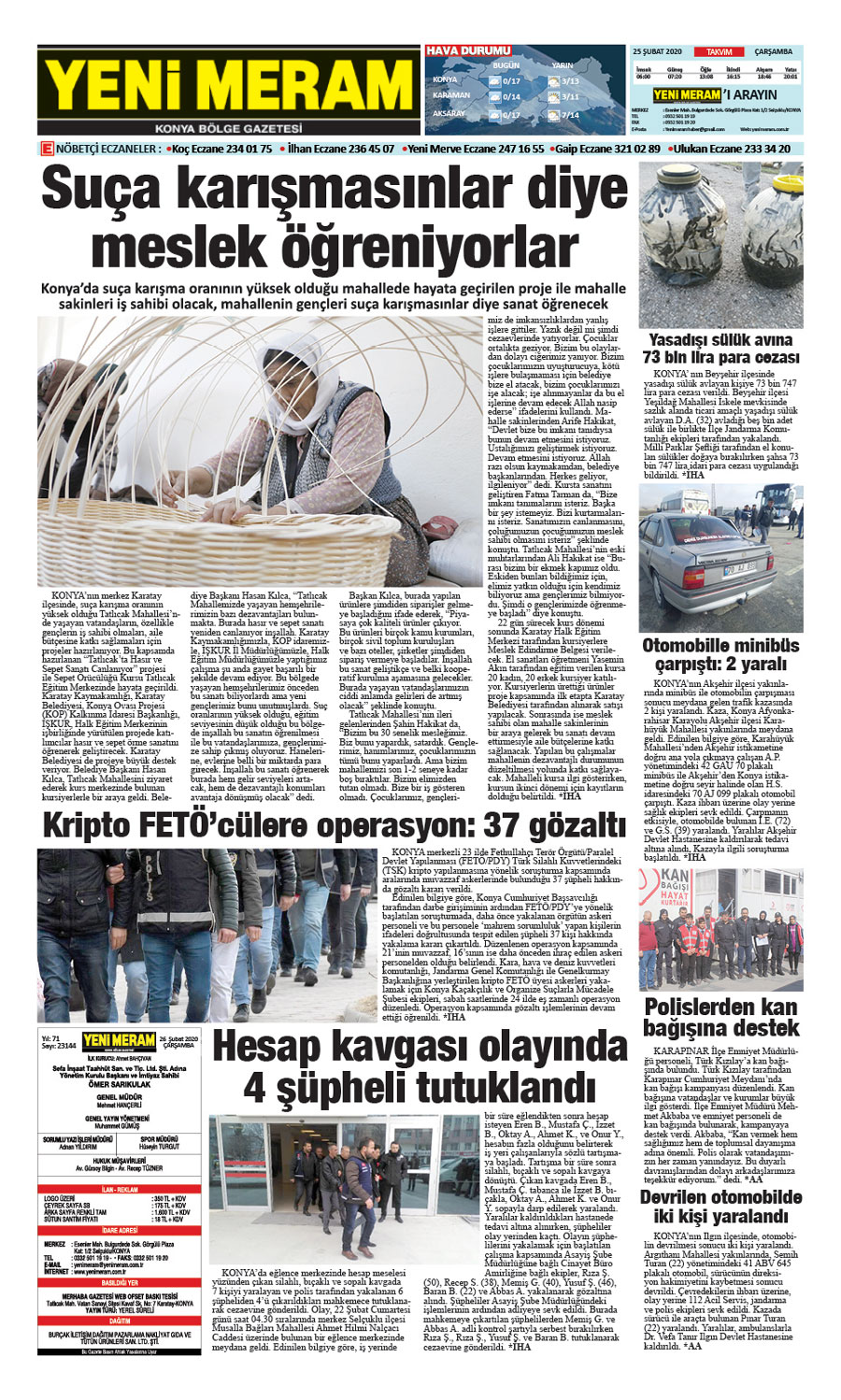 26 Şubat 2020 Yeni Meram Gazetesi