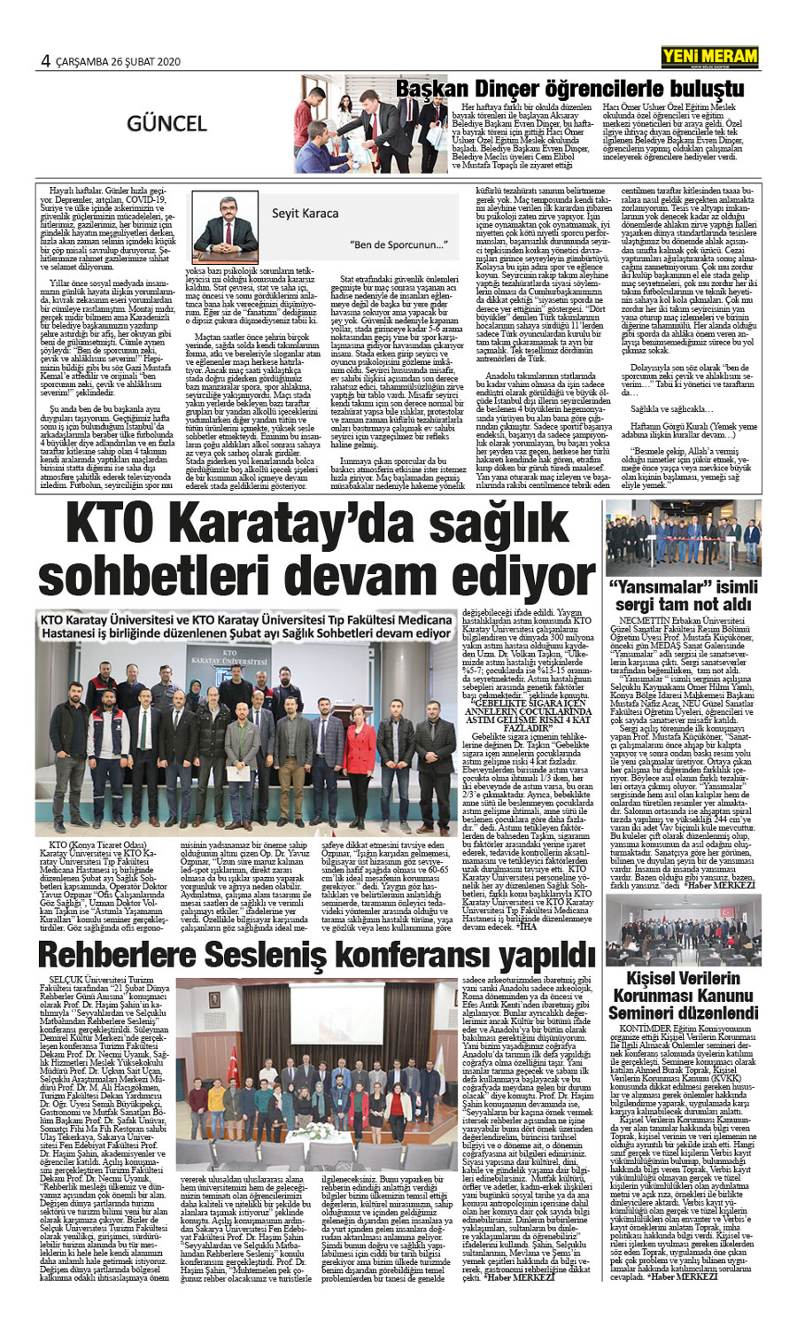 26 Şubat 2020 Yeni Meram Gazetesi