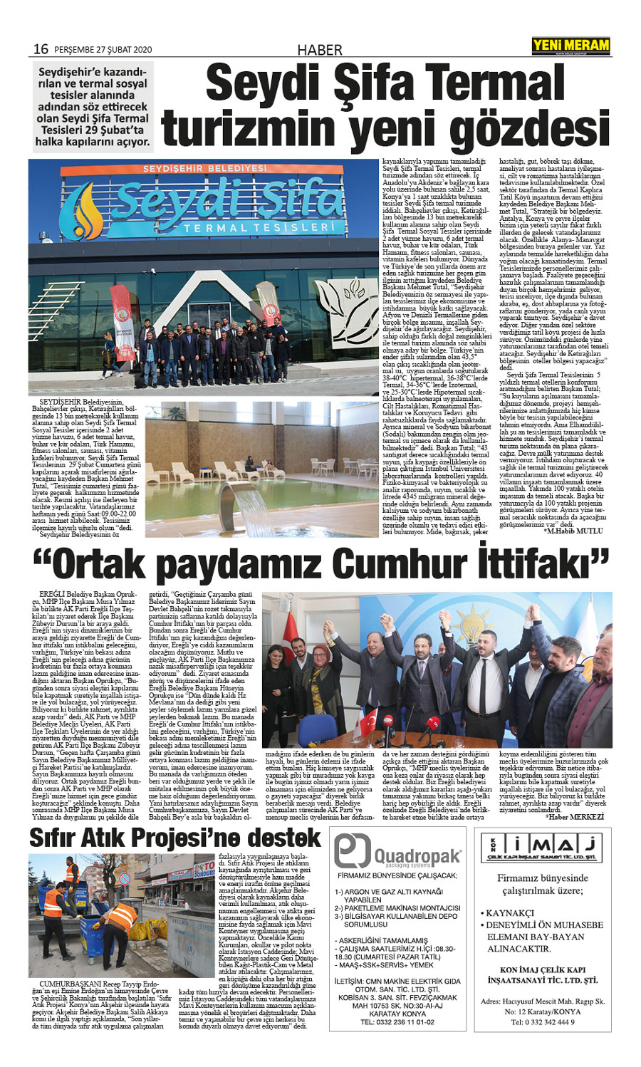 27 Şubat 2020 Yeni Meram Gazetesi