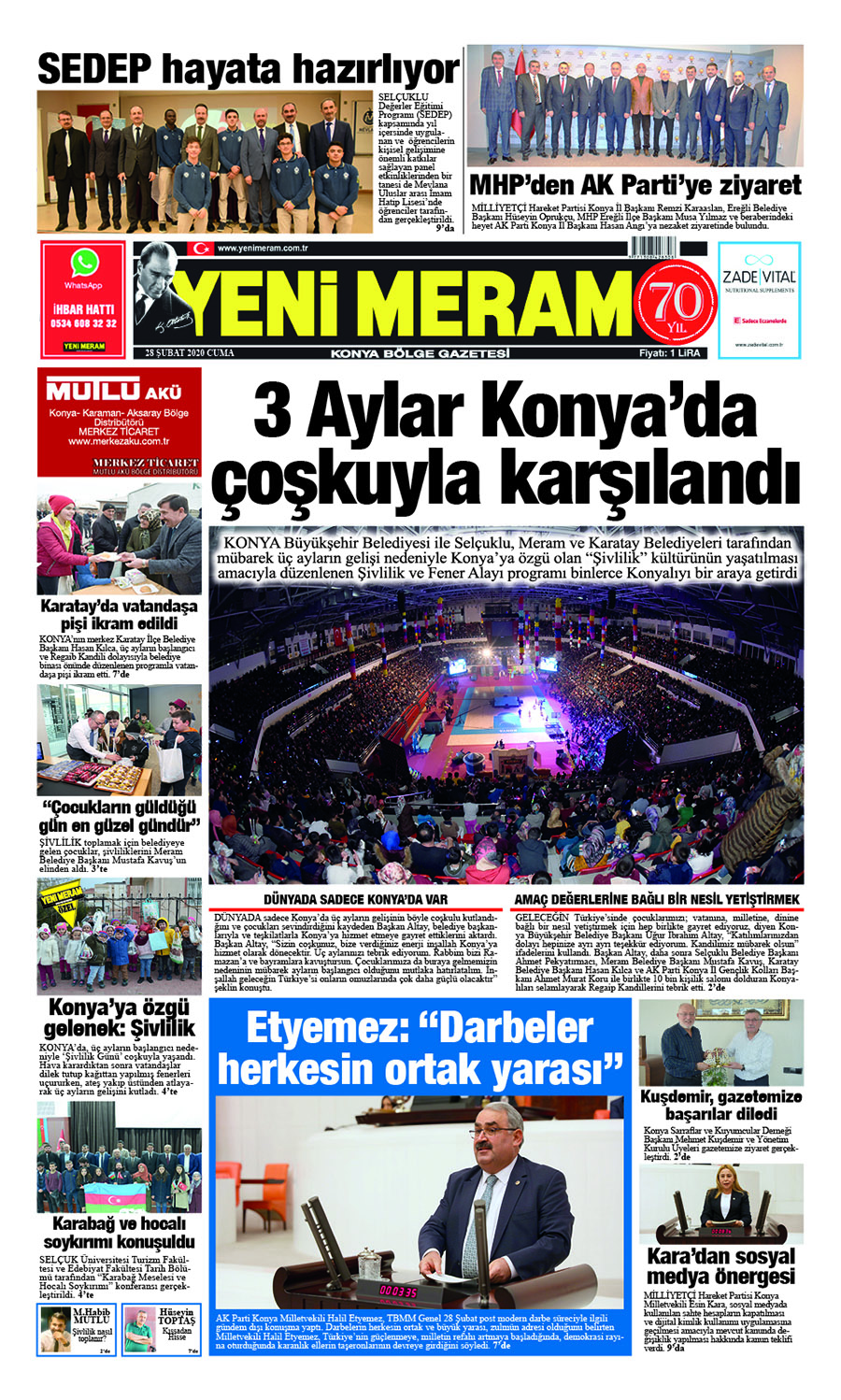 28 Şubat 2020 Yeni Meram Gazetesi