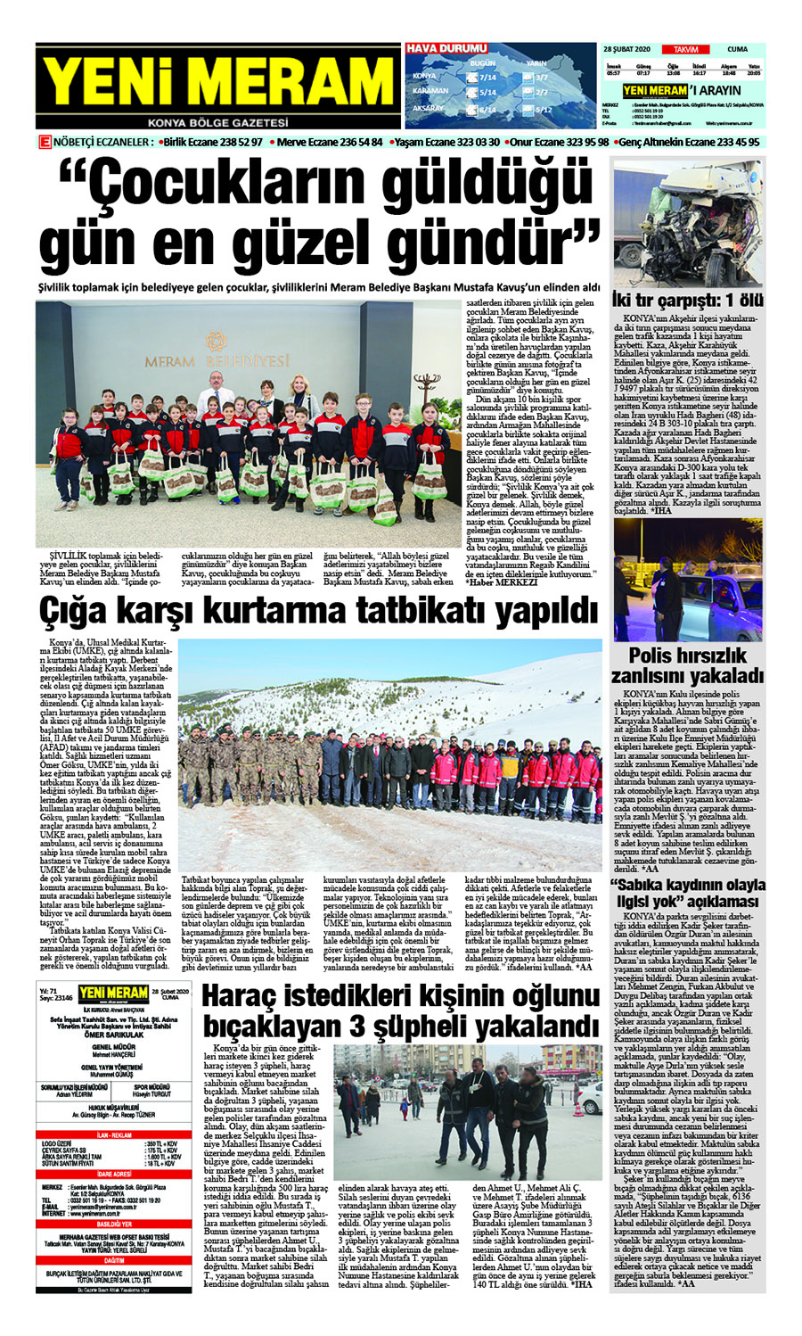 28 Şubat 2020 Yeni Meram Gazetesi