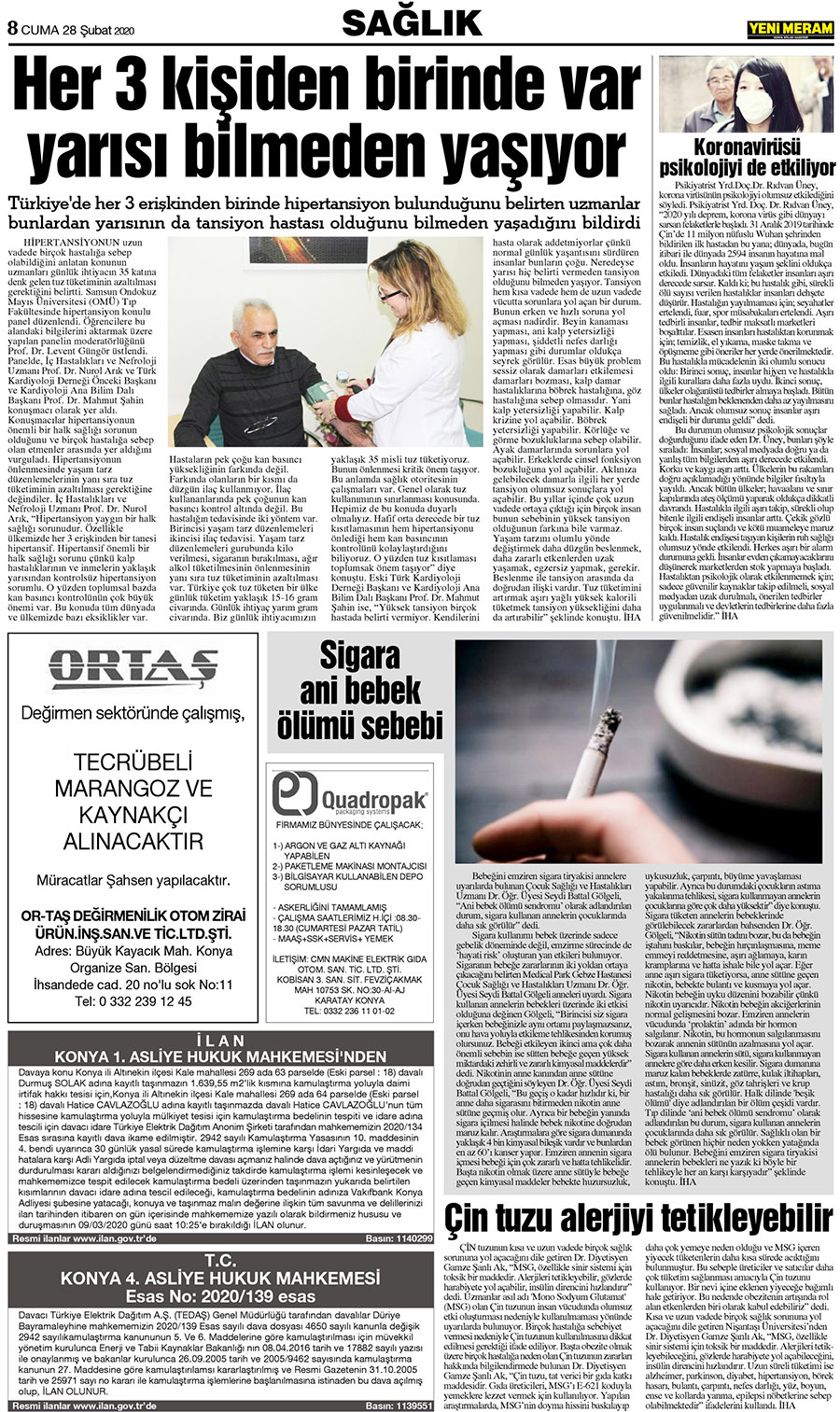 28 Şubat 2020 Yeni Meram Gazetesi