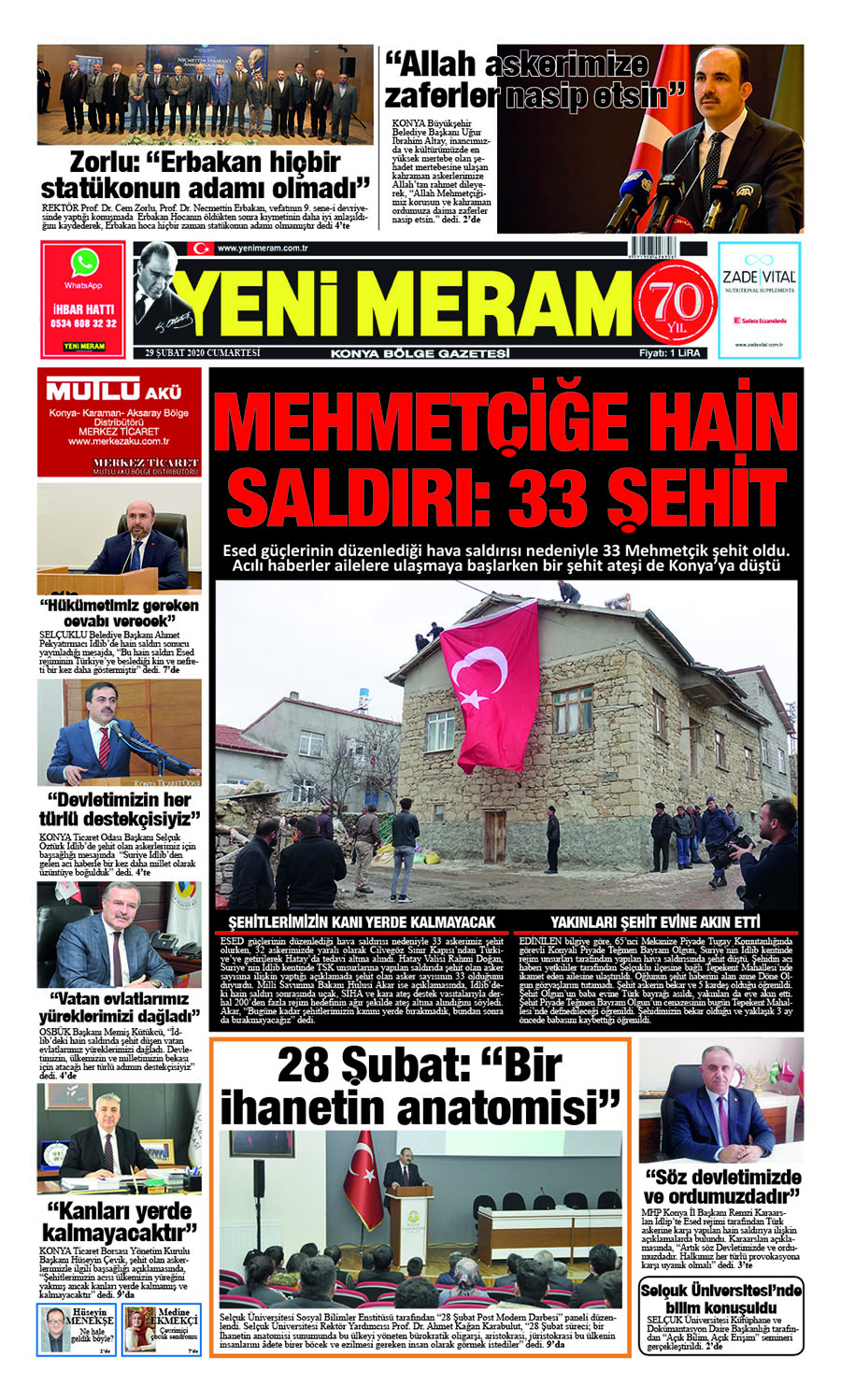 29 Şubat 2020 Yeni Meram Gazetesi