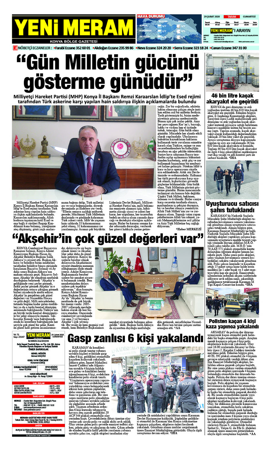 29 Şubat 2020 Yeni Meram Gazetesi