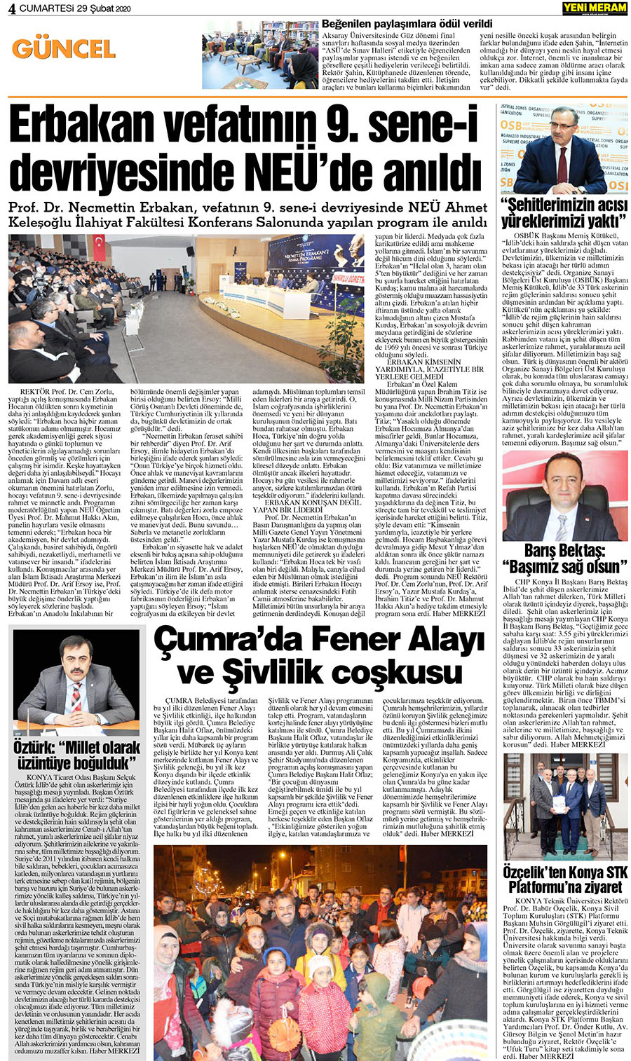 29 Şubat 2020 Yeni Meram Gazetesi