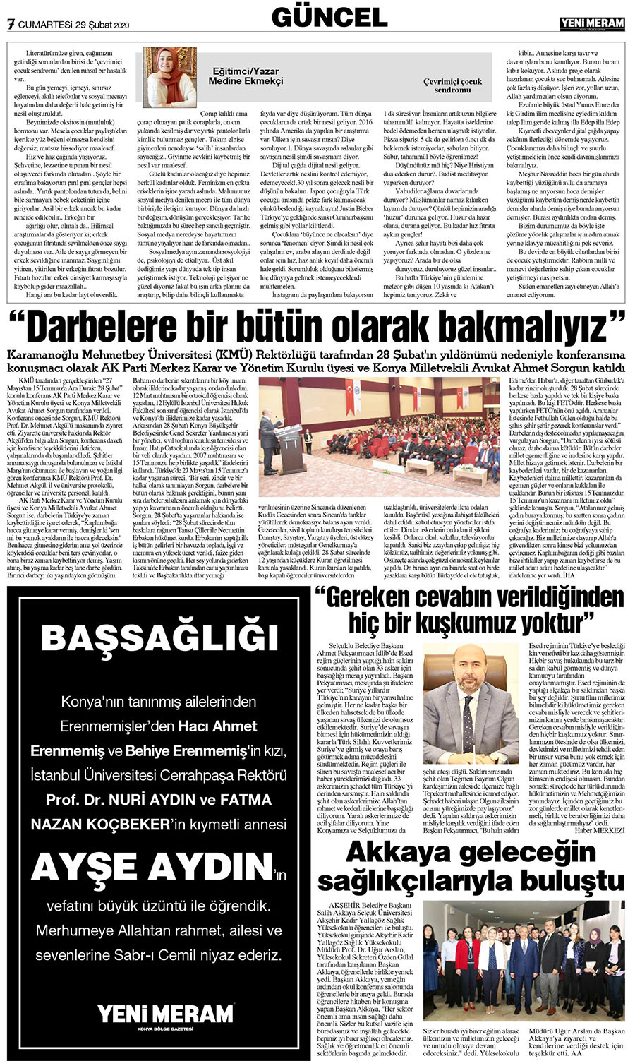 29 Şubat 2020 Yeni Meram Gazetesi