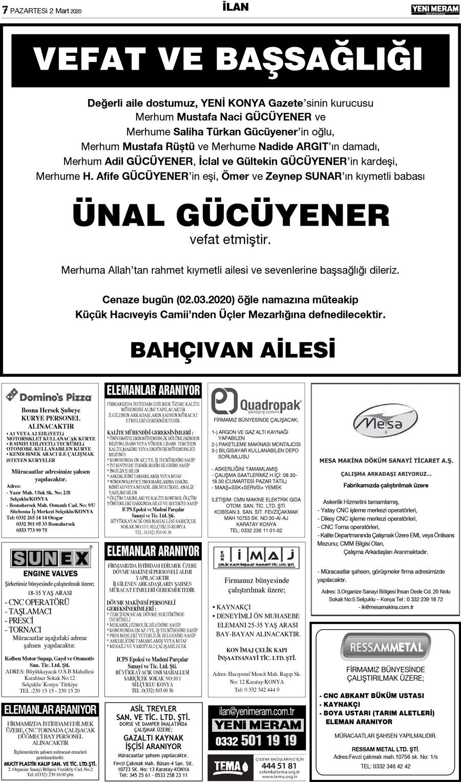 2 Mart 2020 Yeni Meram Gazetesi