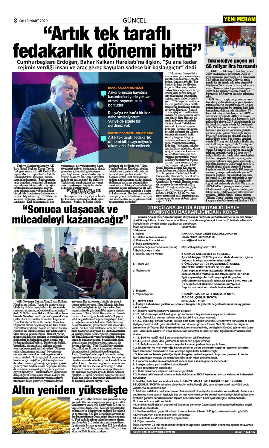 3 Mart 2020 Yeni Meram Gazetesi