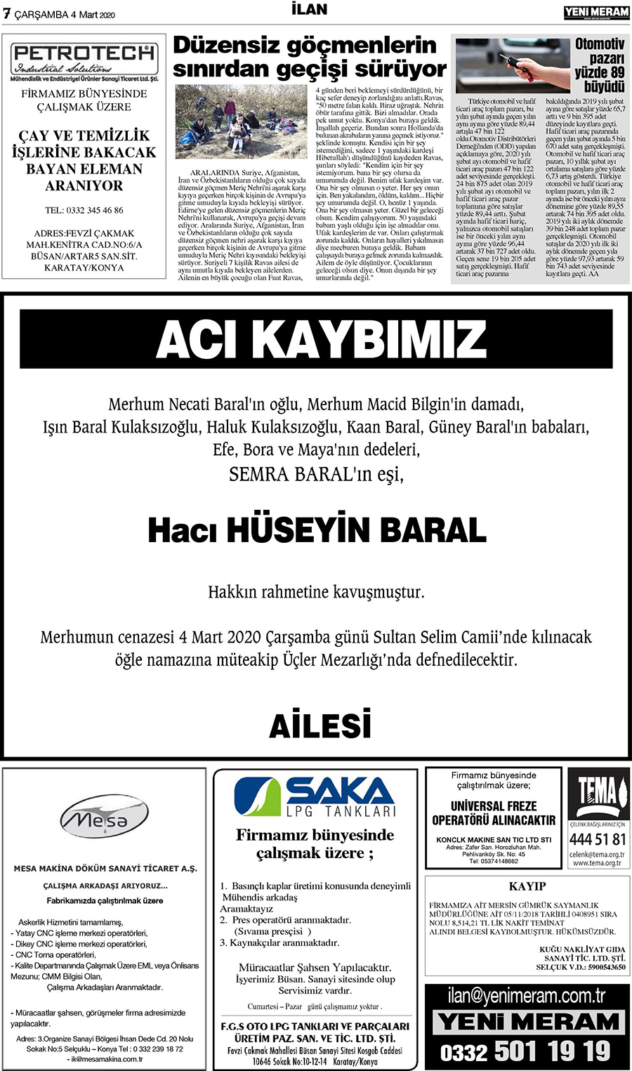 4 Mart 2020 Yeni Meram Gazetesi