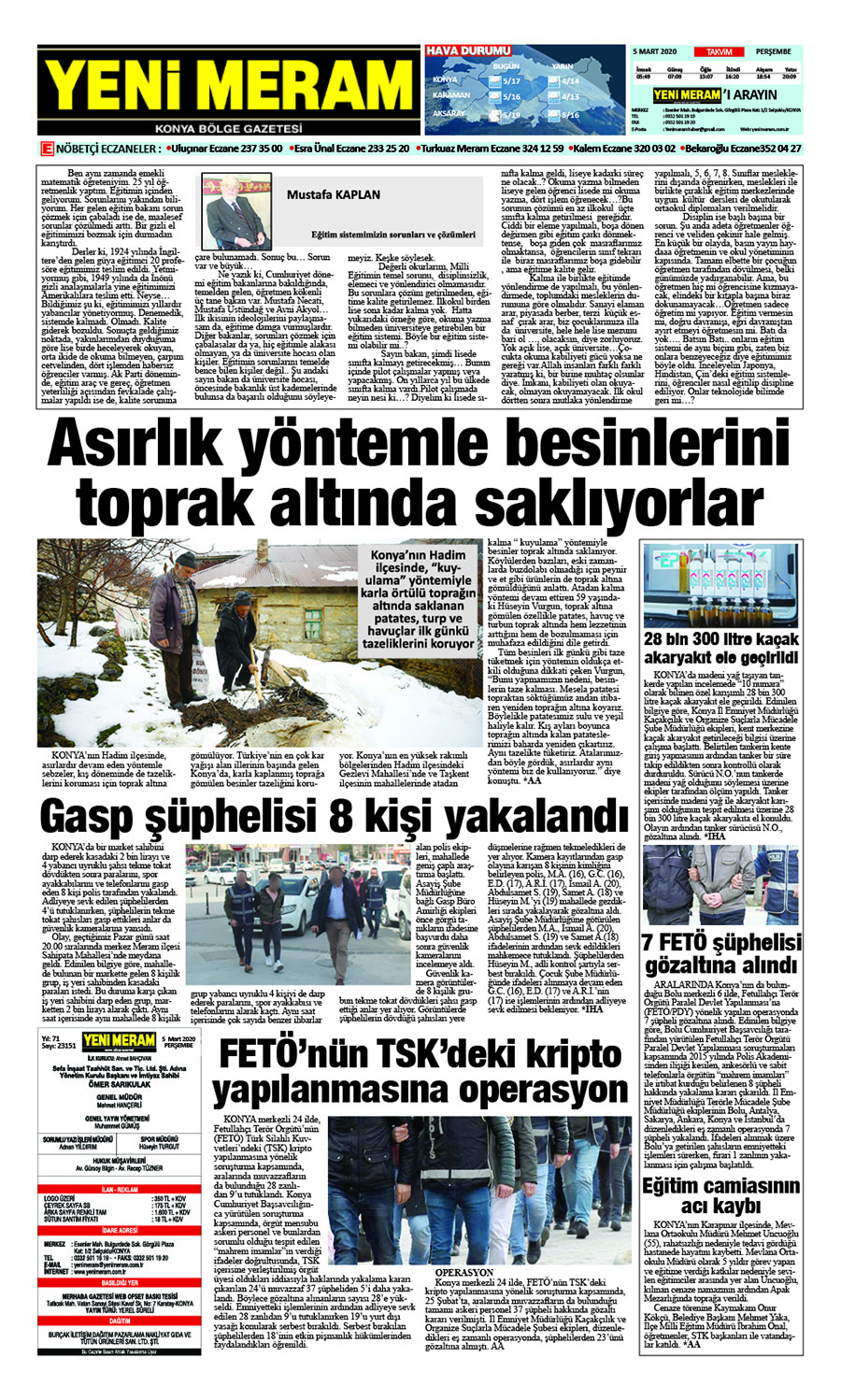 5 Mart 2020 Yeni Meram Gazetesi