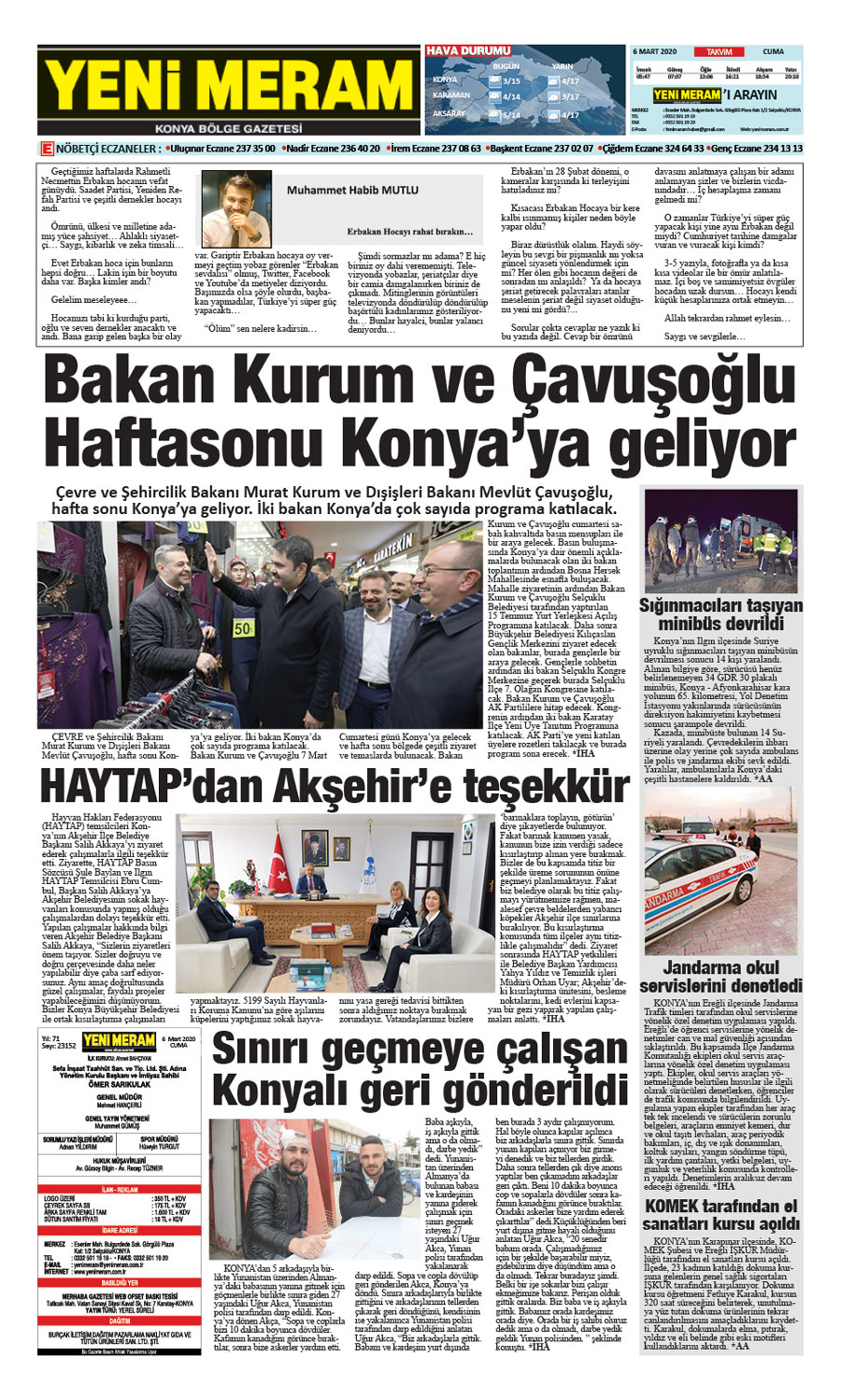 6 Mart 2020 Yeni Meram Gazetesi