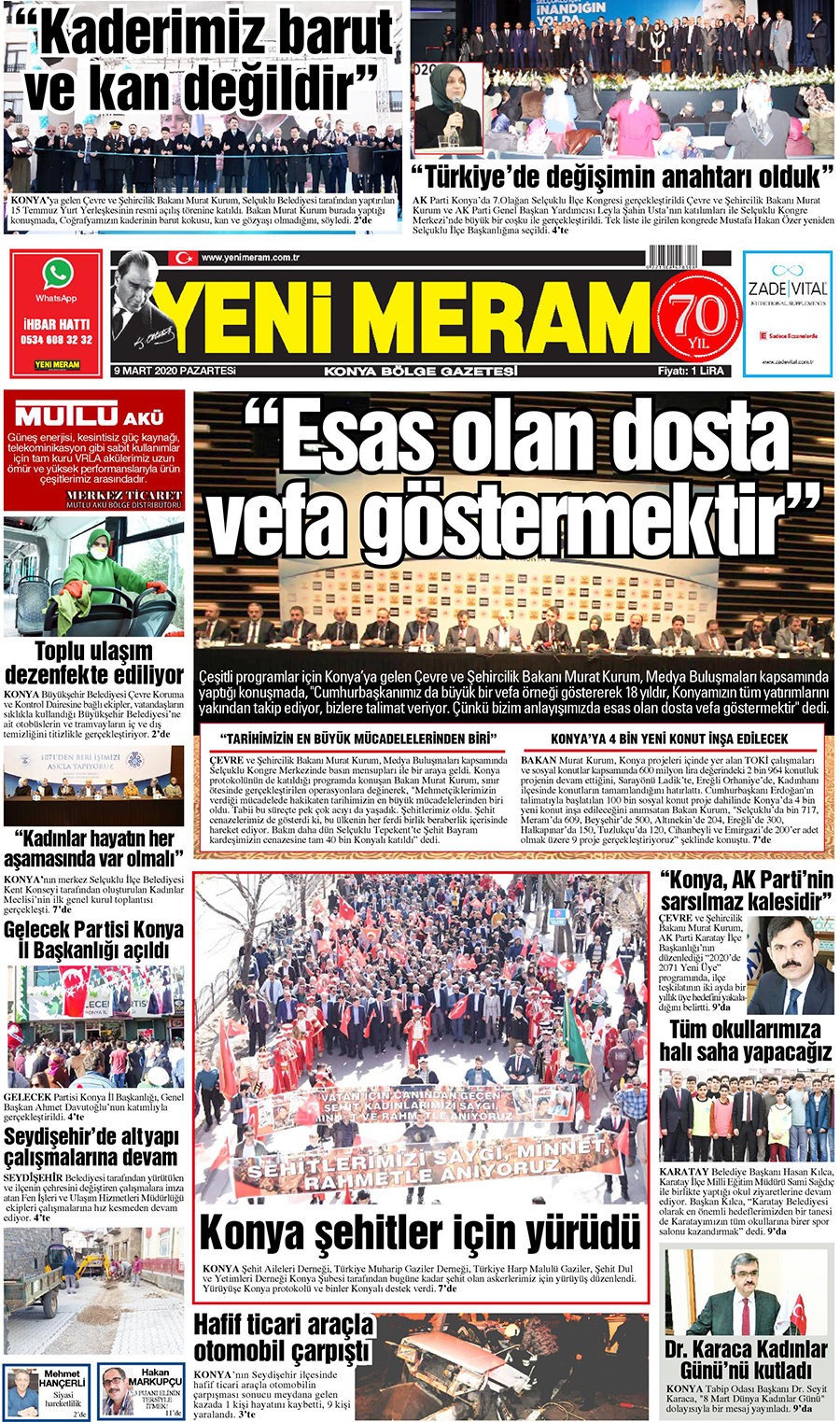 9 Mart 2020 Yeni Meram Gazetesi