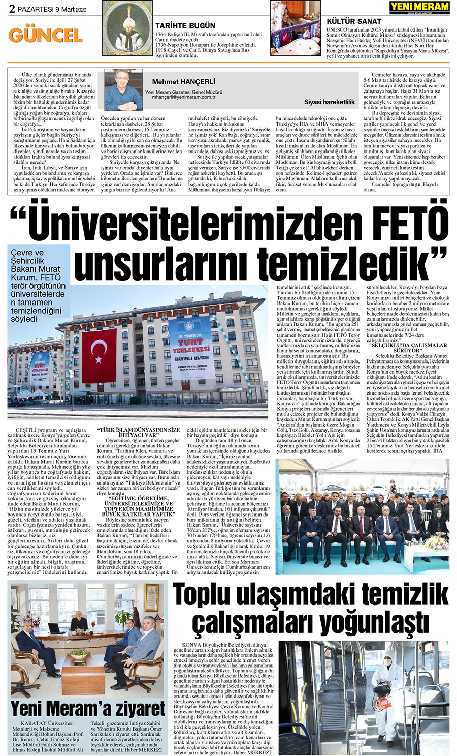 9 Mart 2020 Yeni Meram Gazetesi