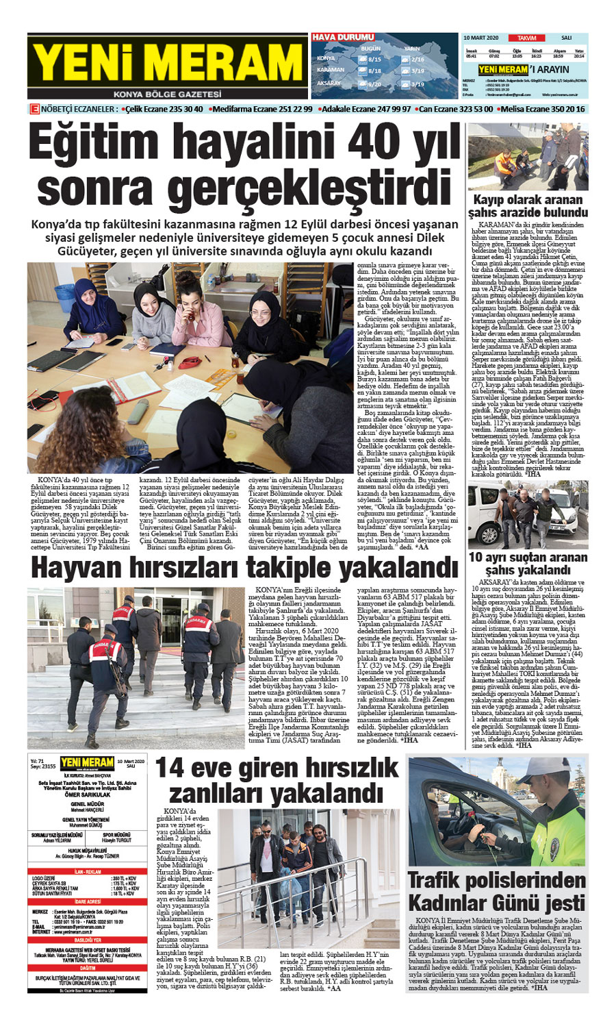 10 Mart 2020 Yeni Meram Gazetesi