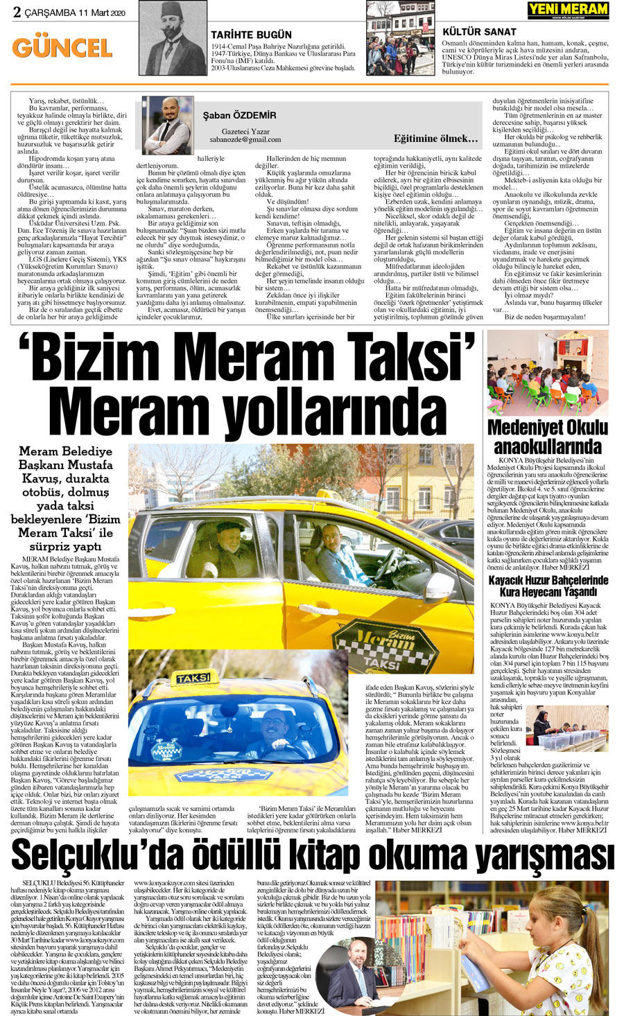 11 Mart 2020 Yeni Meram Gazetesi