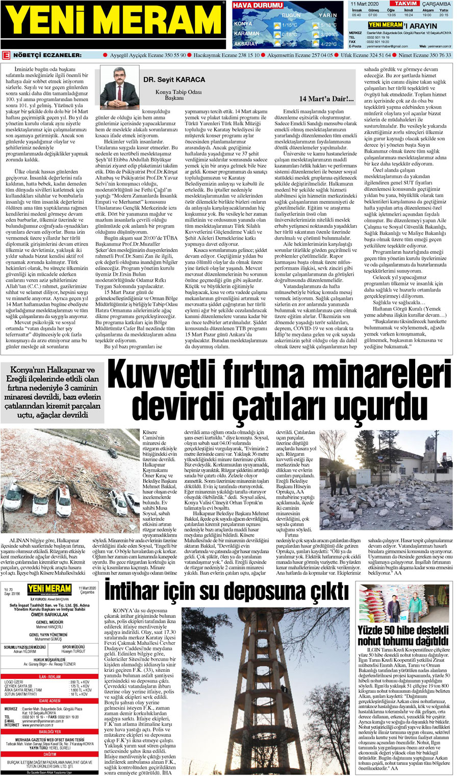 11 Mart 2020 Yeni Meram Gazetesi