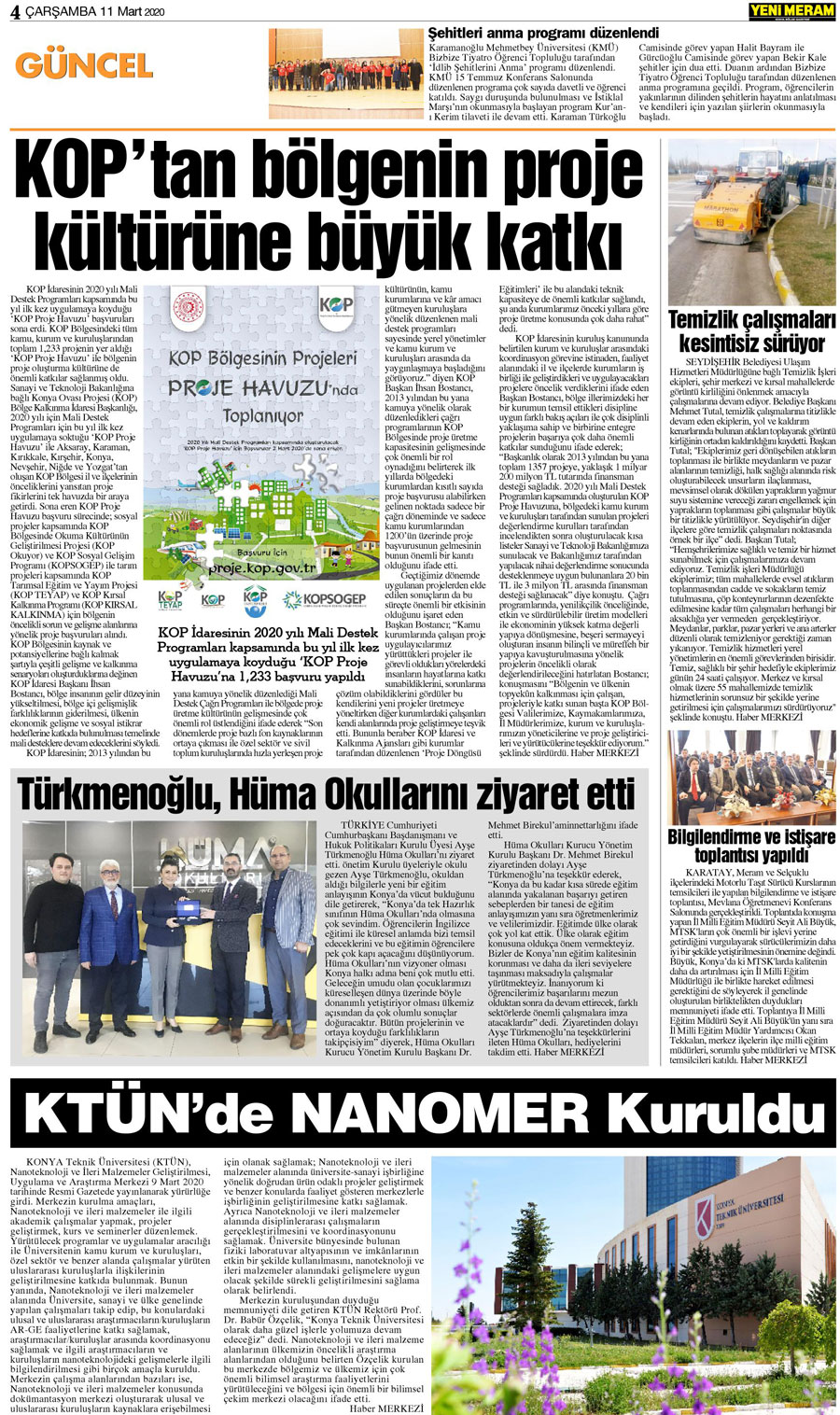 11 Mart 2020 Yeni Meram Gazetesi