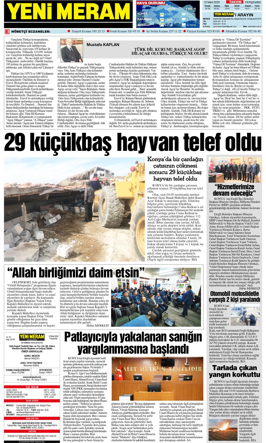 12 Mart 2020 Yeni Meram Gazetesi