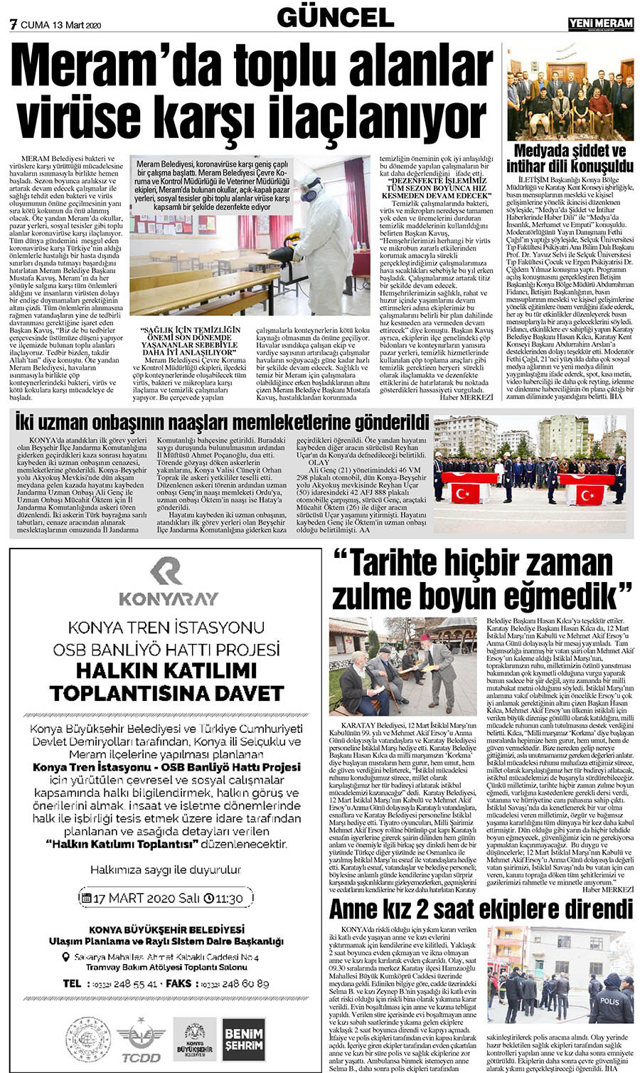 13 Mart 2020 Yeni Meram Gazetesi