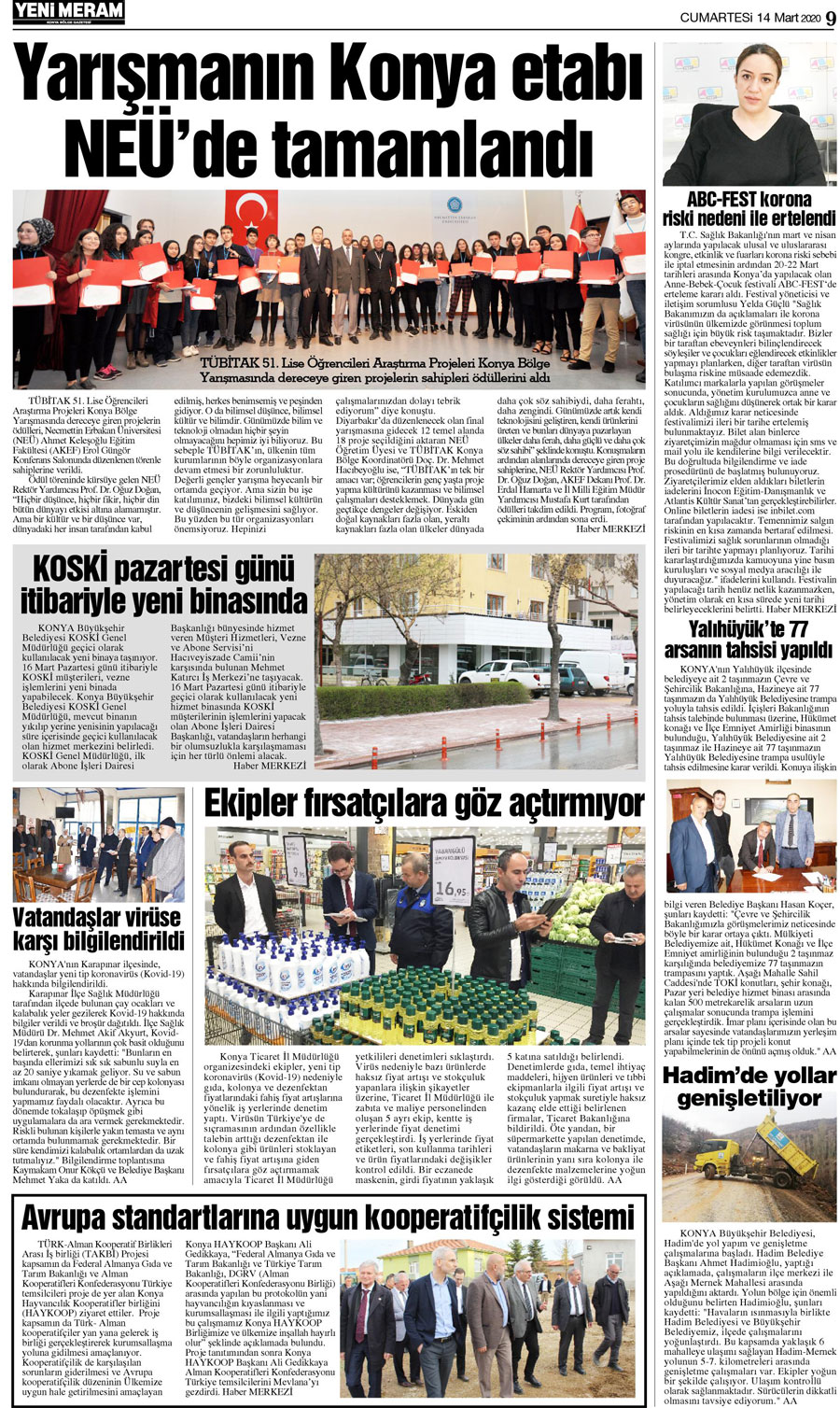 14 Mart 2020 Yeni Meram Gazetesi