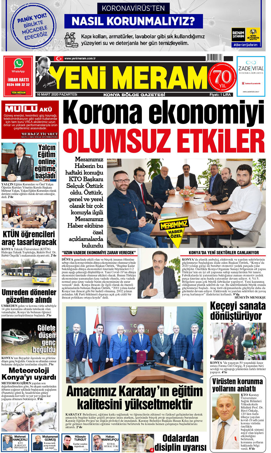 16 Mart 2020 Yeni Meram Gazetesi