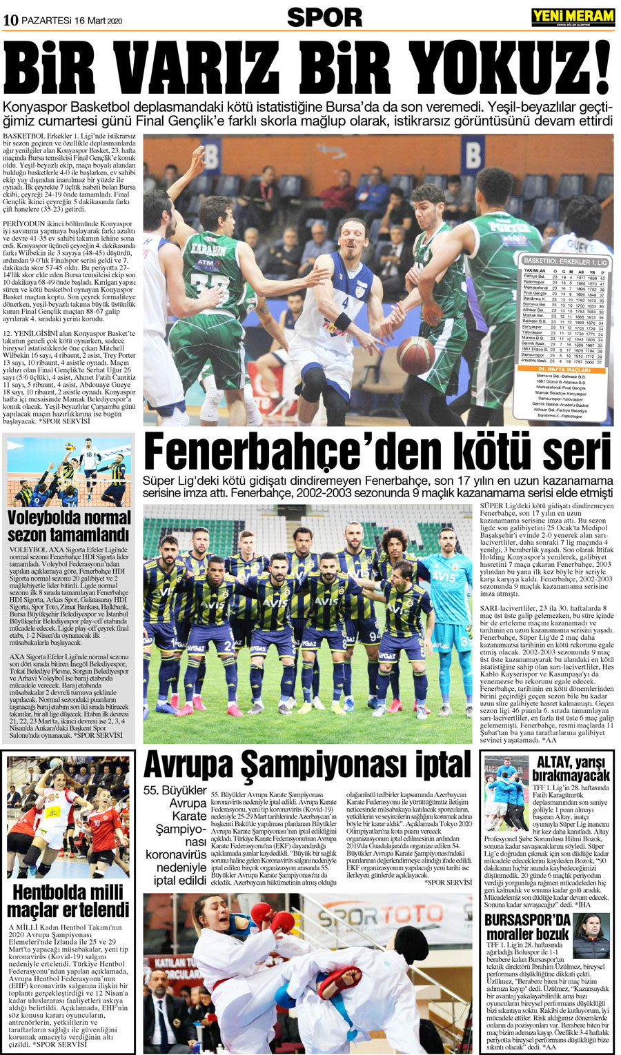 16 Mart 2020 Yeni Meram Gazetesi