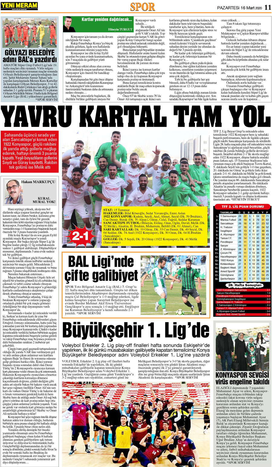 16 Mart 2020 Yeni Meram Gazetesi