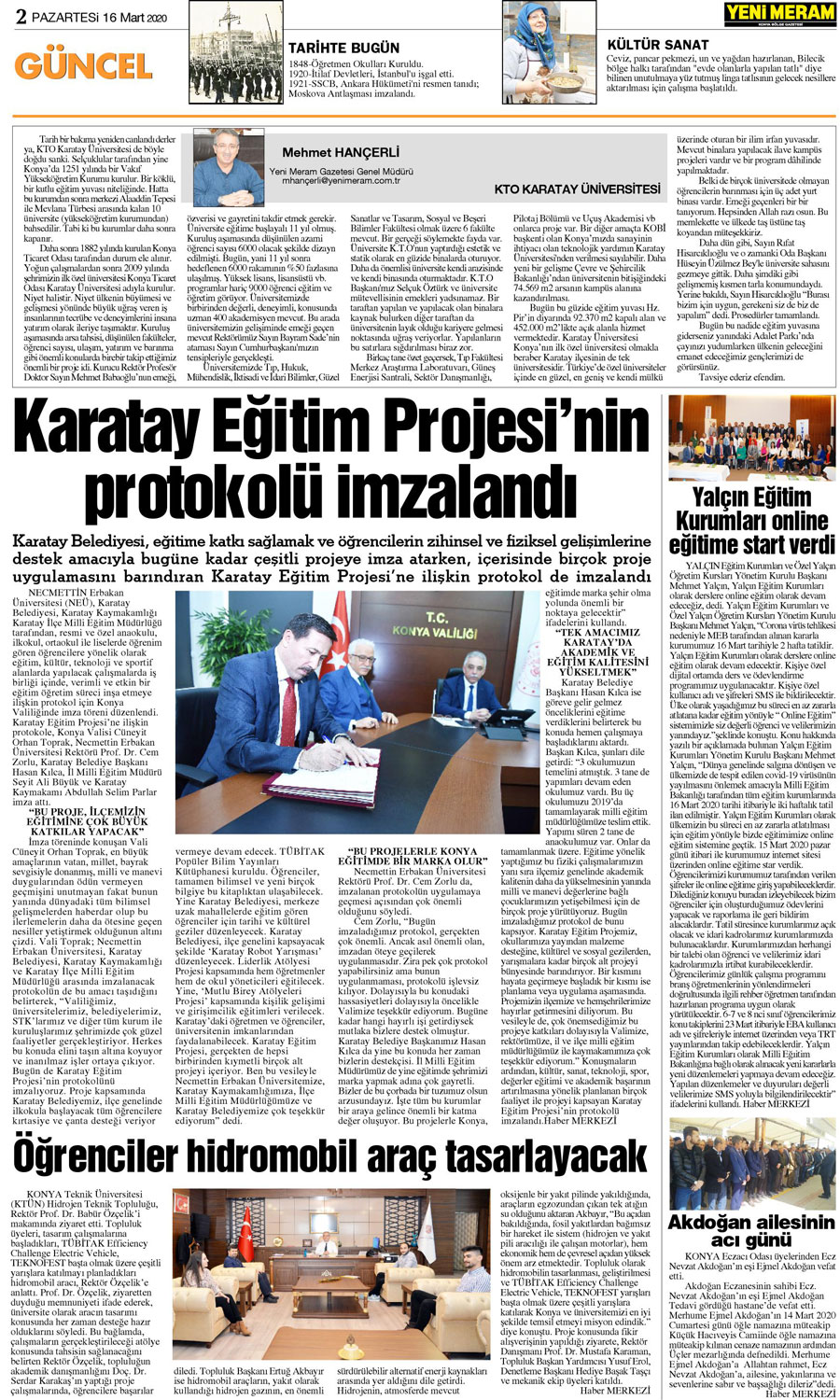 16 Mart 2020 Yeni Meram Gazetesi