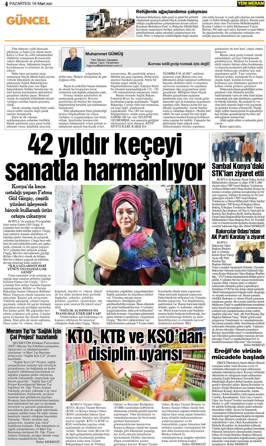 16 Mart 2020 Yeni Meram Gazetesi