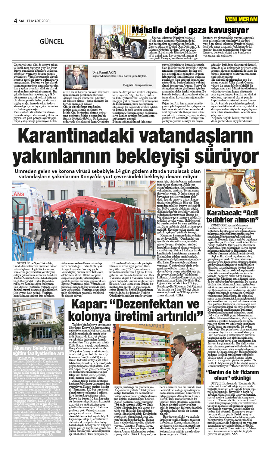 17 Mart 2020 Yeni Meram Gazetesi