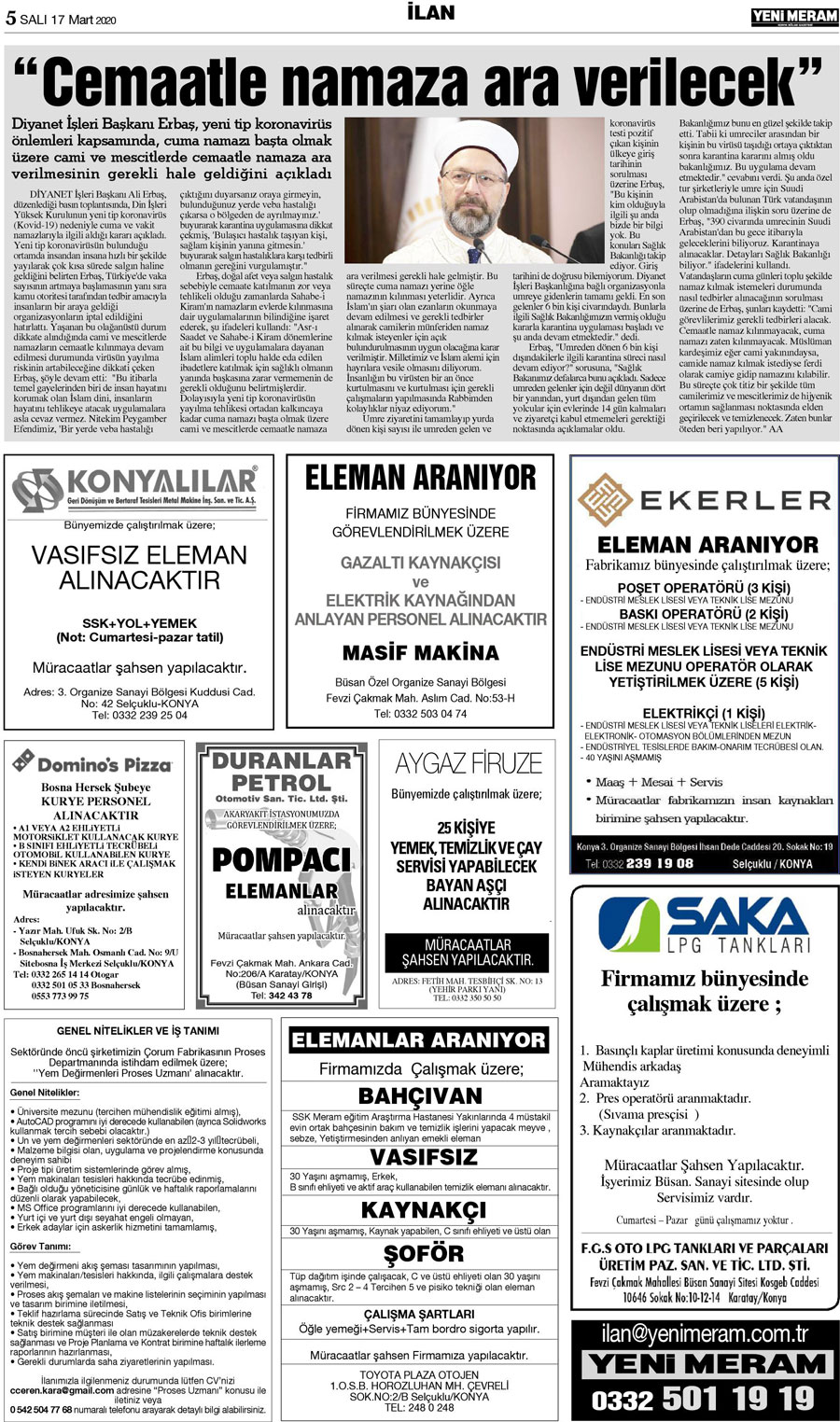 17 Mart 2020 Yeni Meram Gazetesi