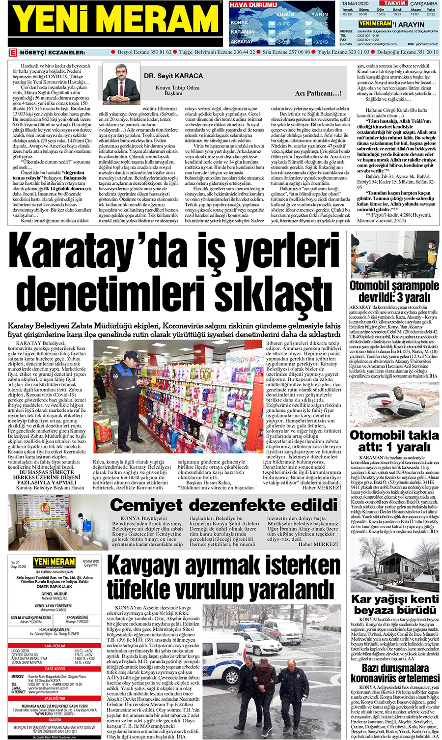 18 Mart 2020 Yeni Meram Gazetesi