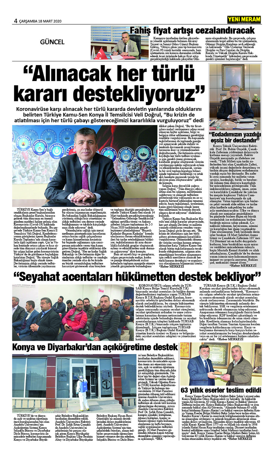 18 Mart 2020 Yeni Meram Gazetesi