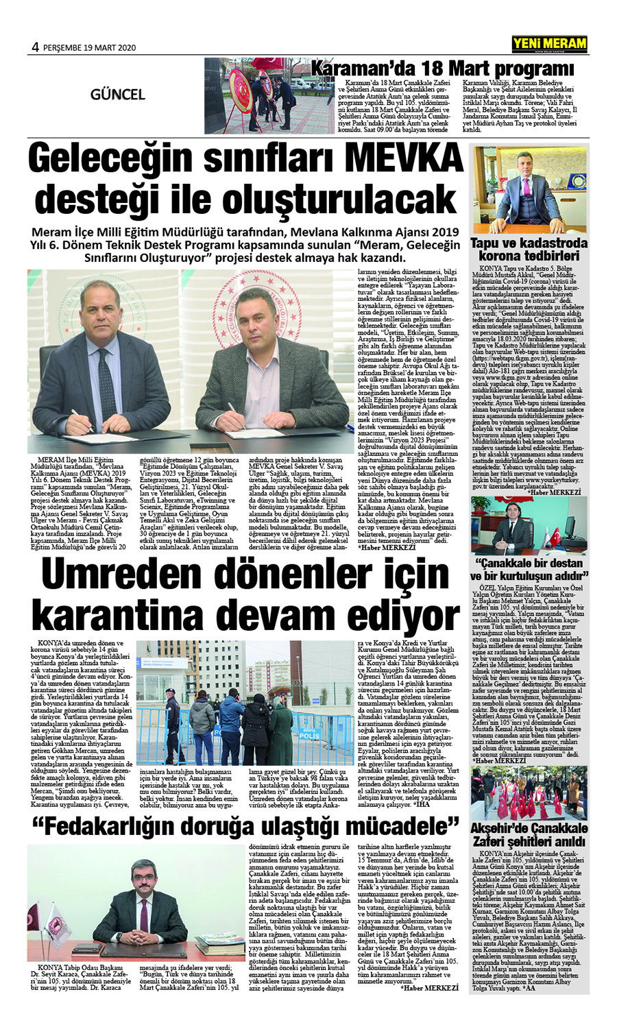 19 Mart 2020 Yeni Meram Gazetesi